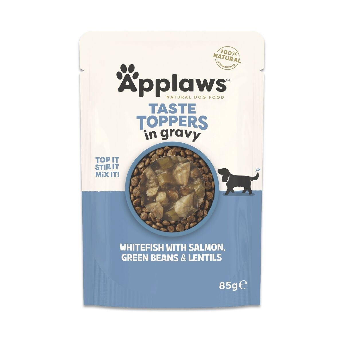 Applaws Taste Toppers whitefish with salmon, green beans & lentils in gravy pouch