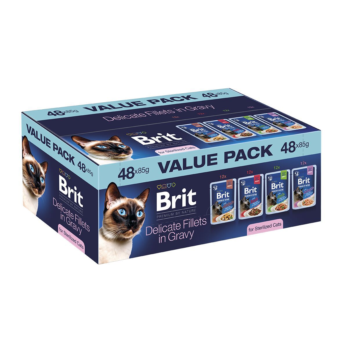 Brit Premium by Nature Cat Sterilized Adult Value Pack Fillets in Gravy 48x85g - Våtfôr til katt