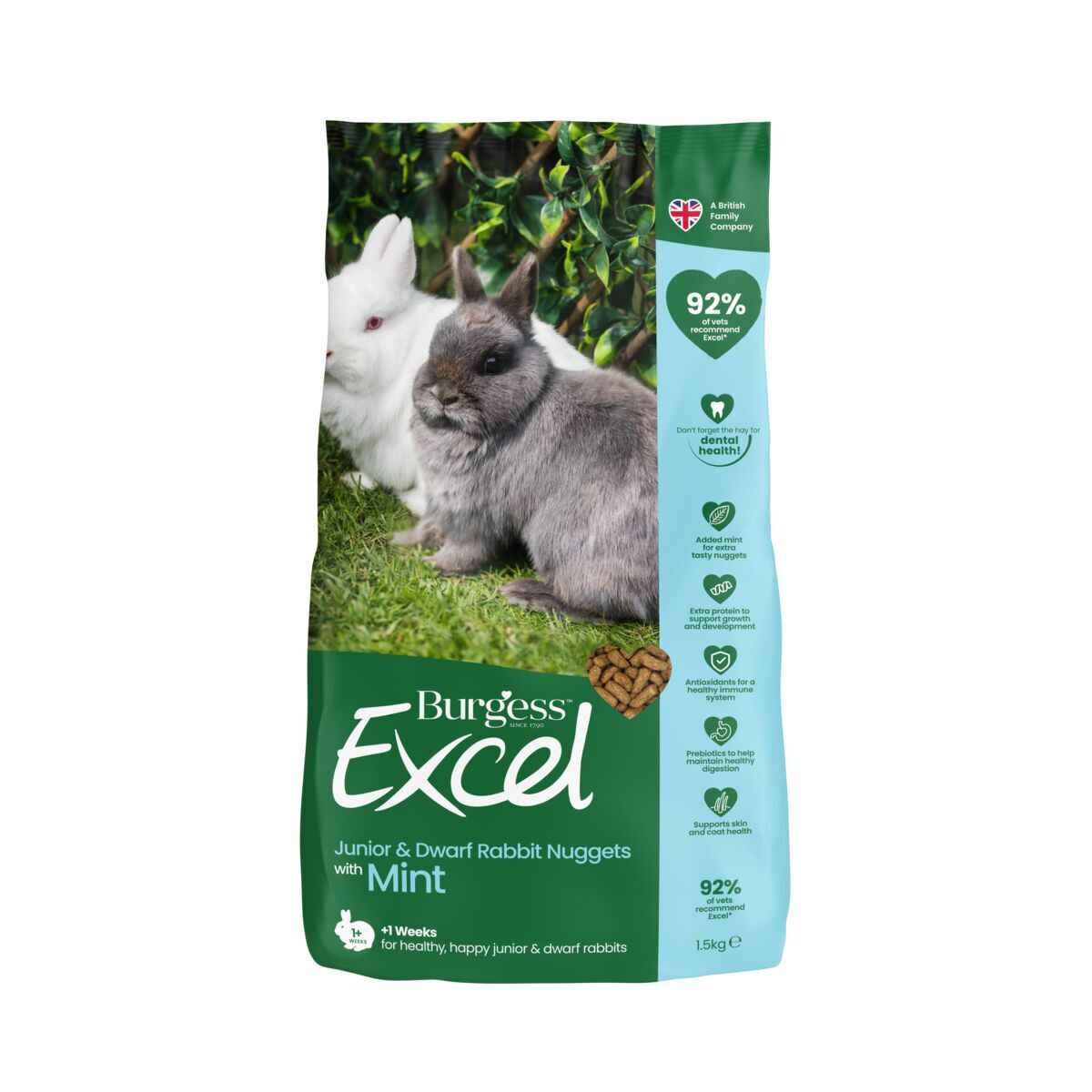 Burgess Excel Rabbit & Dwarf Junior Kaninfôr 1,5 kg - Kaninmat