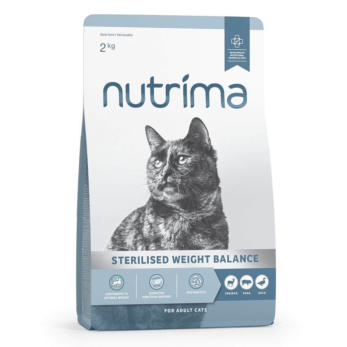 Nutrima Cat Adult Sterilised Weight Balance Venison, Pork & Duck Tørrfôr til Katt 2kg - Kattemat for sterilisert katt