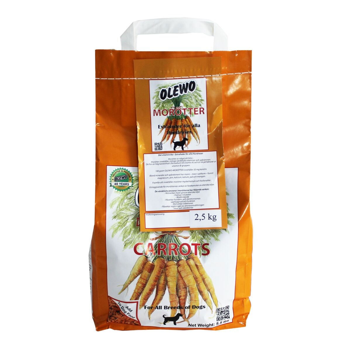 Olewo Gulrotpellets for Hund 2,5 kg - Kosttilskudd for magen hund & katt
