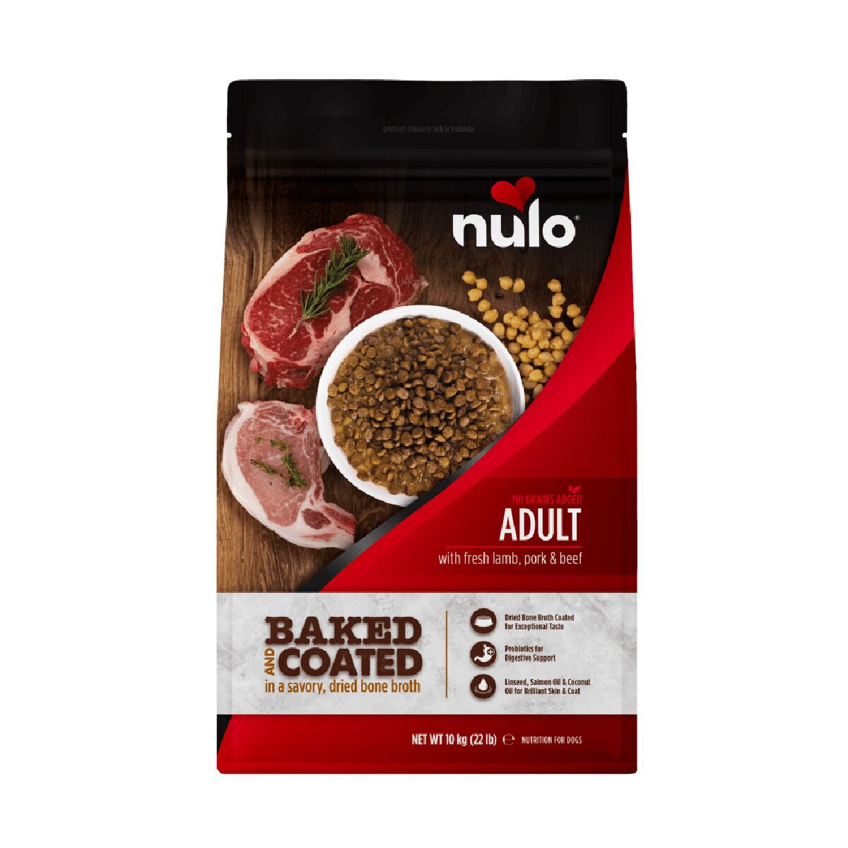 Nulo Baked & Coated Dog Adult Fresh Lamb, Pork & Beef Tørrfôr til Hund 10kg