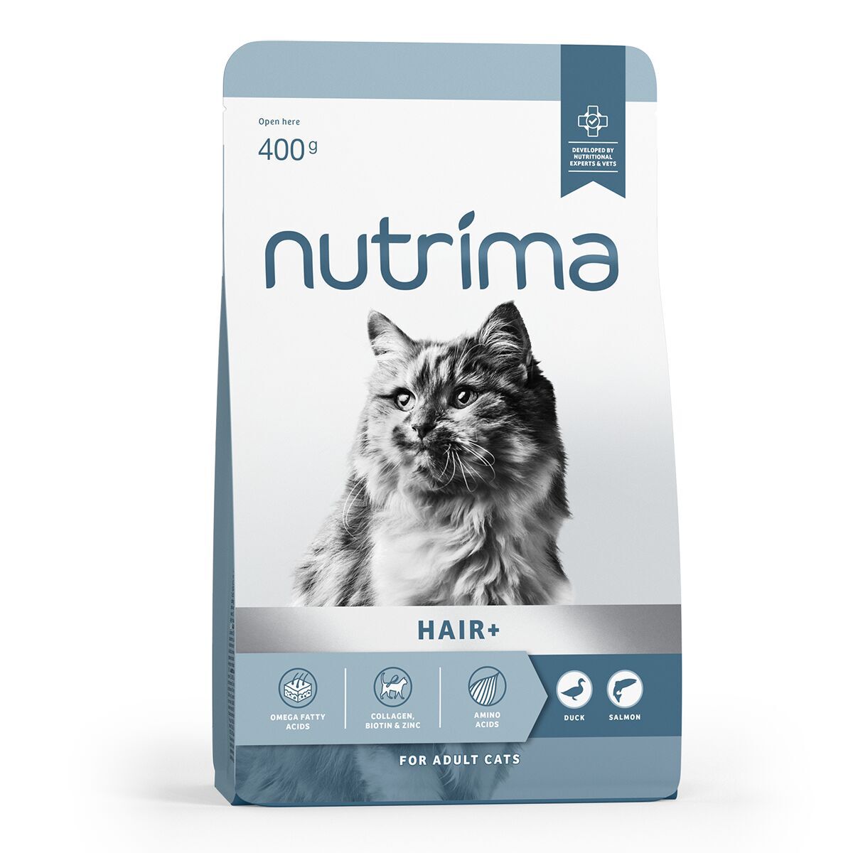 Nutrima Cat Adult Hair+ Duck & Salmon Tørrfôr til Katt 400g - Kattemat mot hårballer
