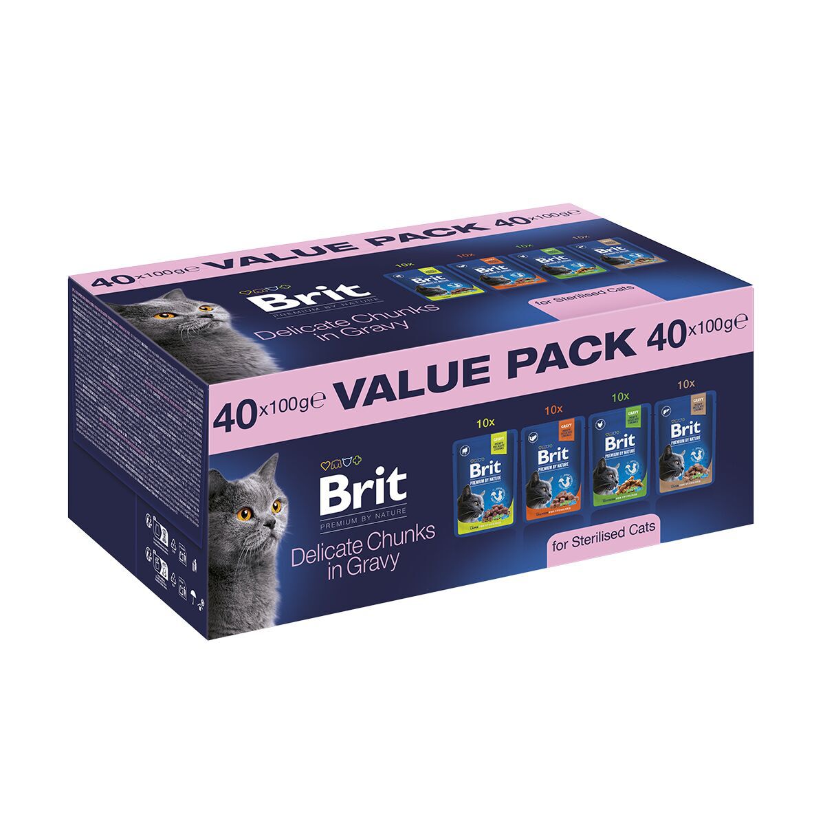 Brit Premium by Nature Cat Sterilised Adult Value Pack Chunks in Gravy Våtfôr til katt 40x100g