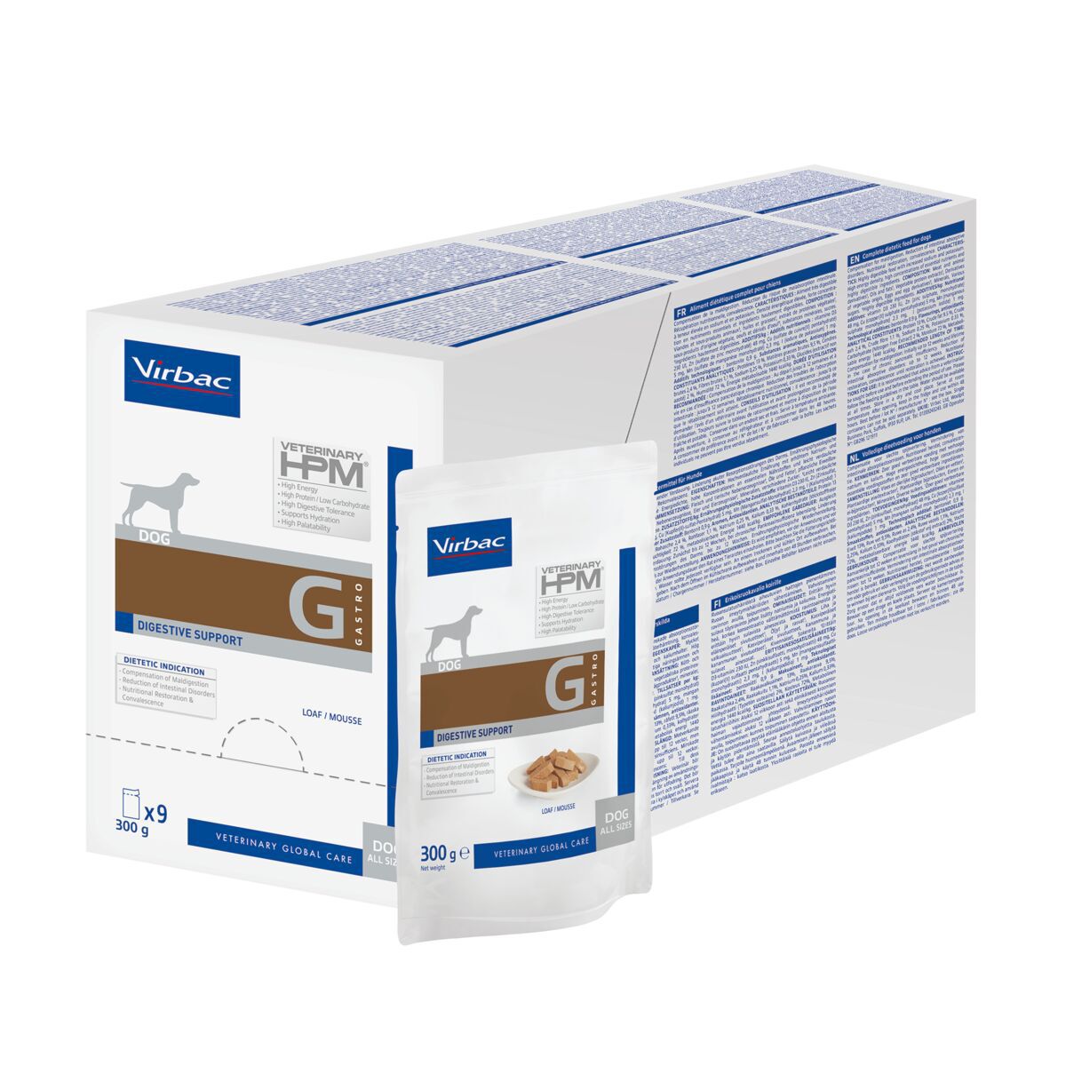 Virbac HPM Dog G1 Wet Gastro Digestive Support Veterinærfôr til Hund 9 x 300 g - Veterinærfôr for mage- & tarmsykdom hos hund