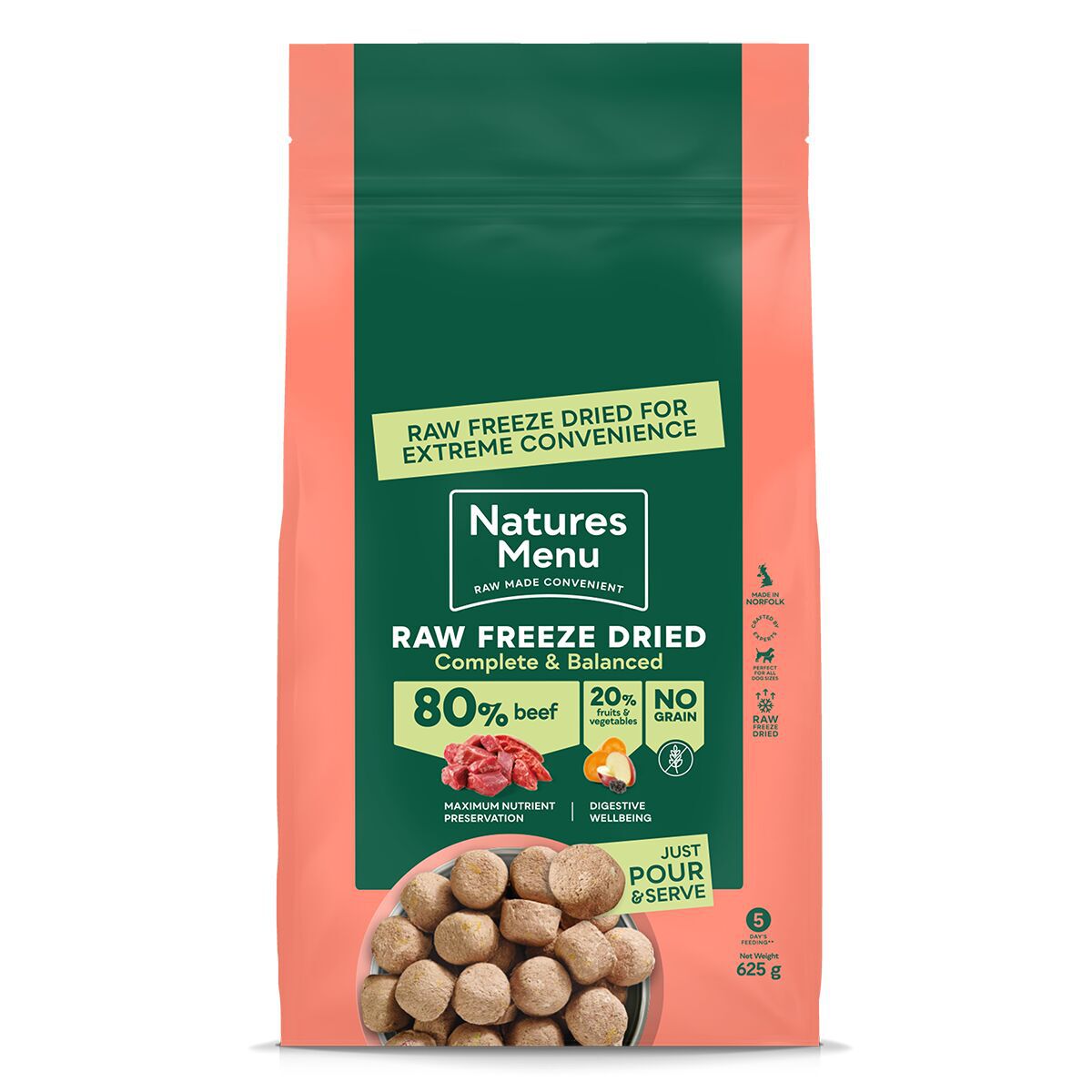 Natures Menu Dog Freeze Dried Beef Frysetørket Hundefôr 625g