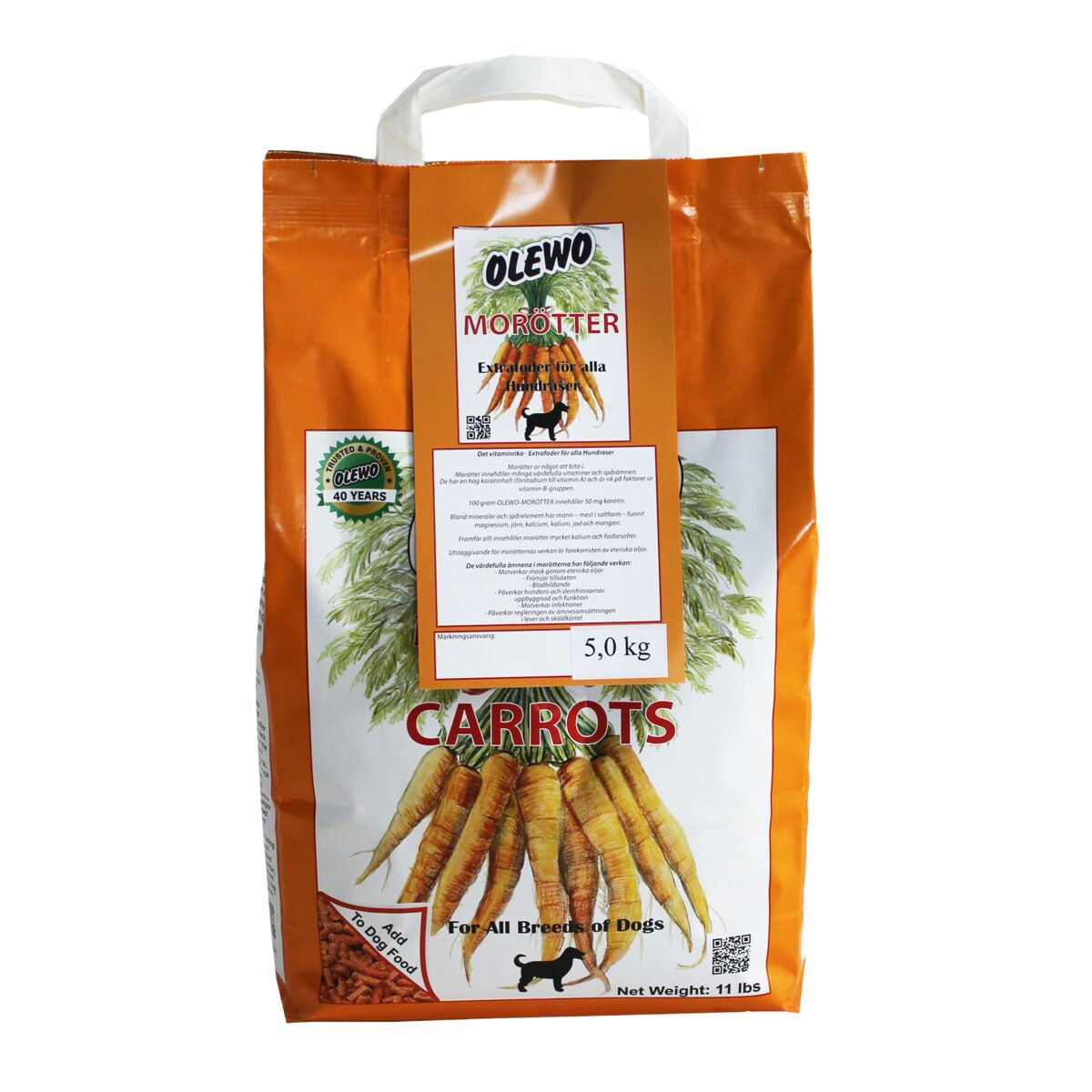 Olewo Gulrotpellets for Hund 5 kg - Kosttilskudd for magen hund & katt