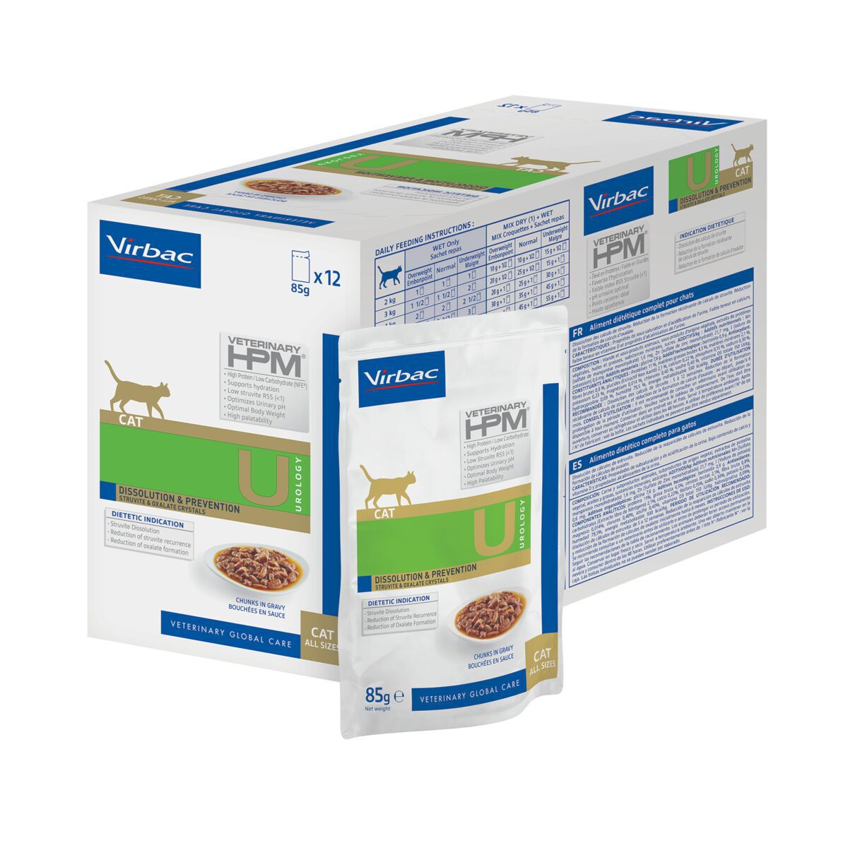 Virbac HPM Cat Wet Urology Dissolution & Prevention Veterinærfôr til Katt 12 x 85 g - Veterinærfôr for urinveisproblemer hos katt