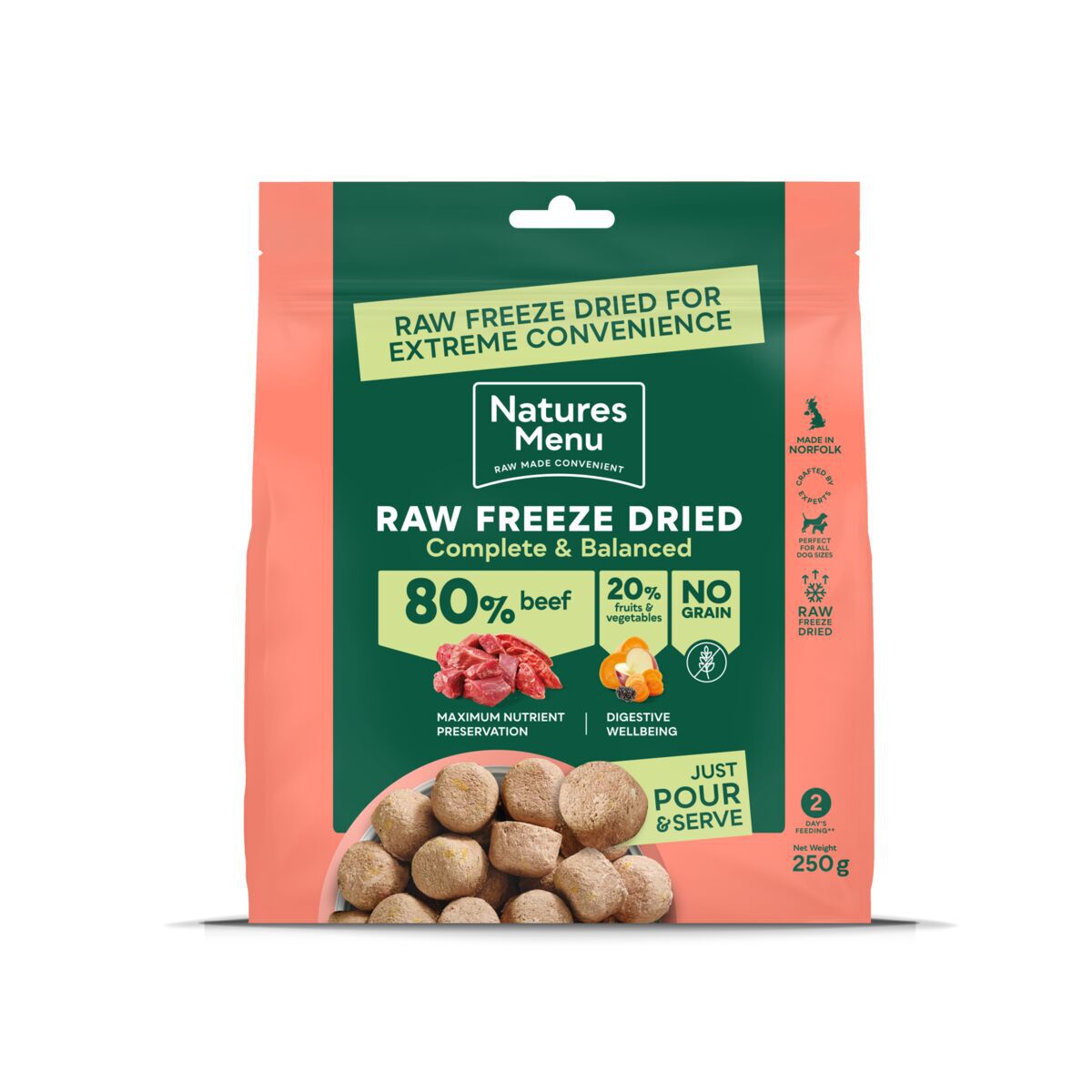 Natures Menu Dog Freeze Dried Beef Frysetørket Hundefôr 250g
