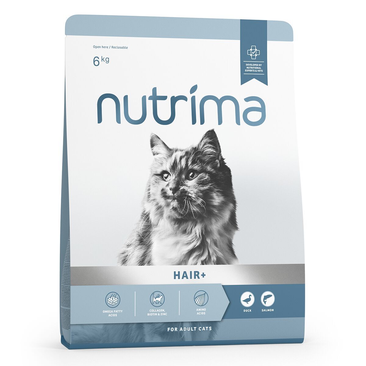 Nutrima Cat Adult Hair+ Duck & Salmon Tørrfôr til Katt 6kg - Kattemat mot hårballer