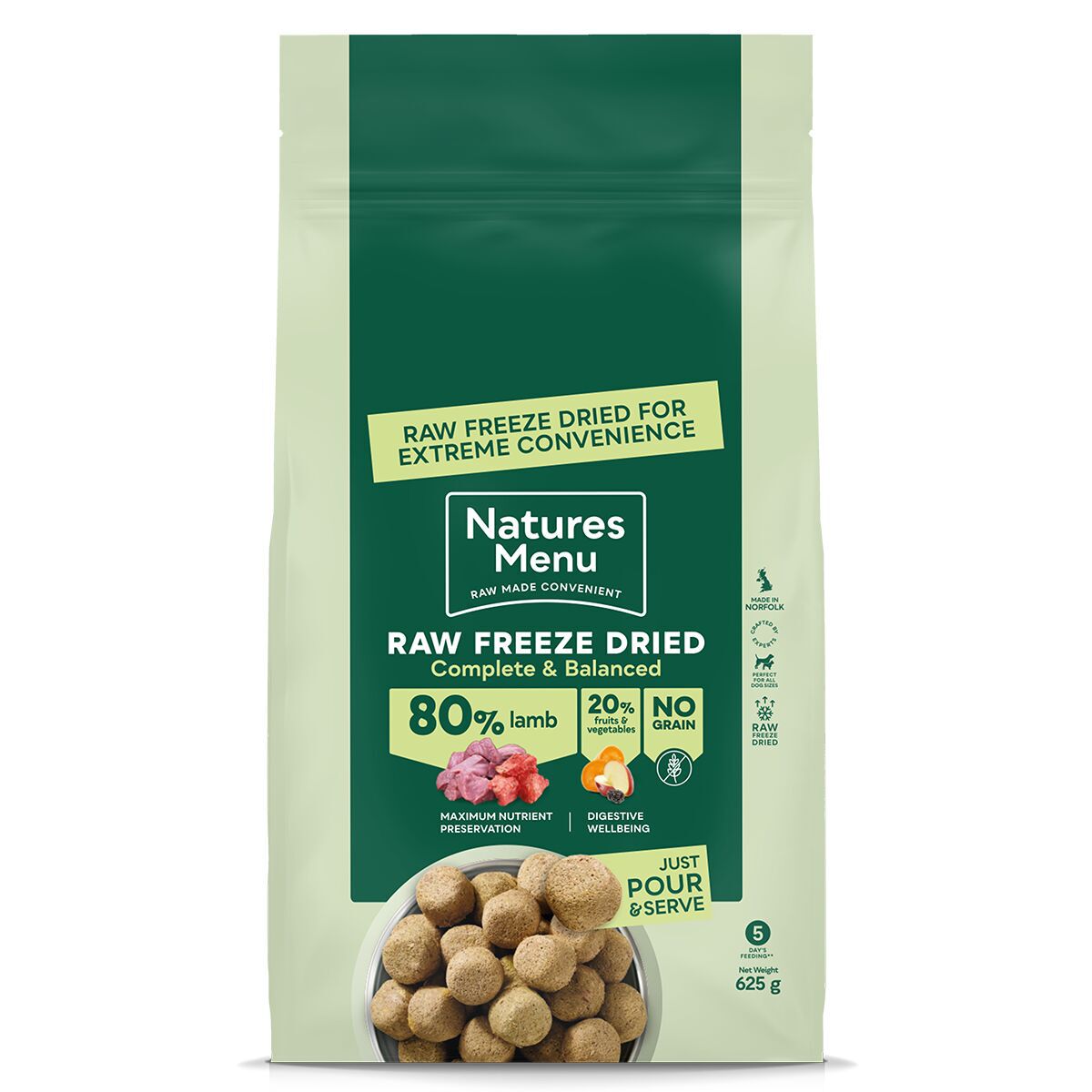 Natures Menu Dog Freeze Dried Lamb Frysetørket Hundefôr 625g