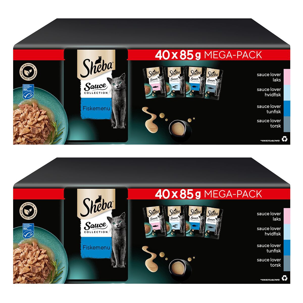Sheba Sauce Collection Fiskemeny Våtfôr til Katt 2 x 40x85g