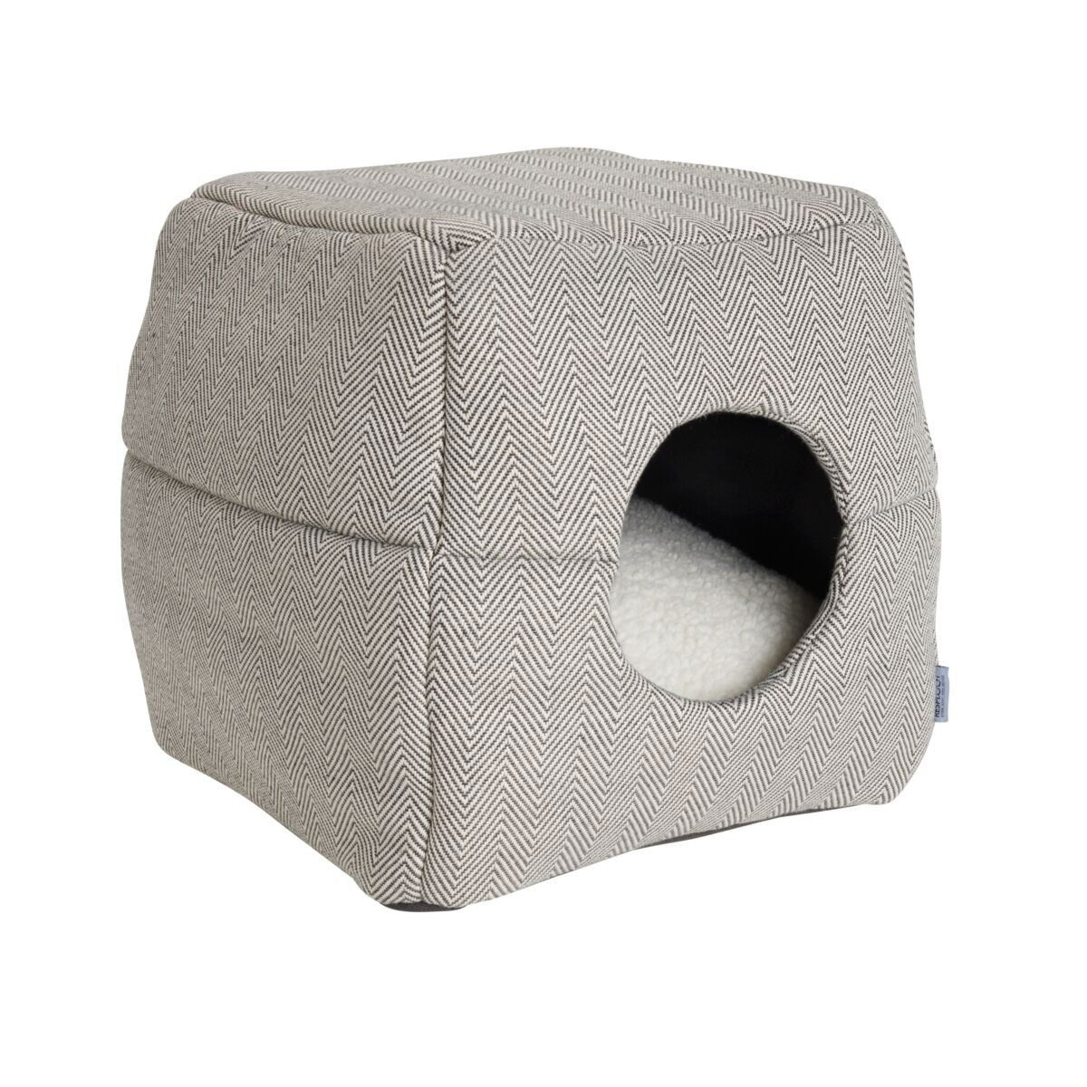 Resploot Collapsible cat cave/bed grey/white with sherpa cushion - Høst med katt
