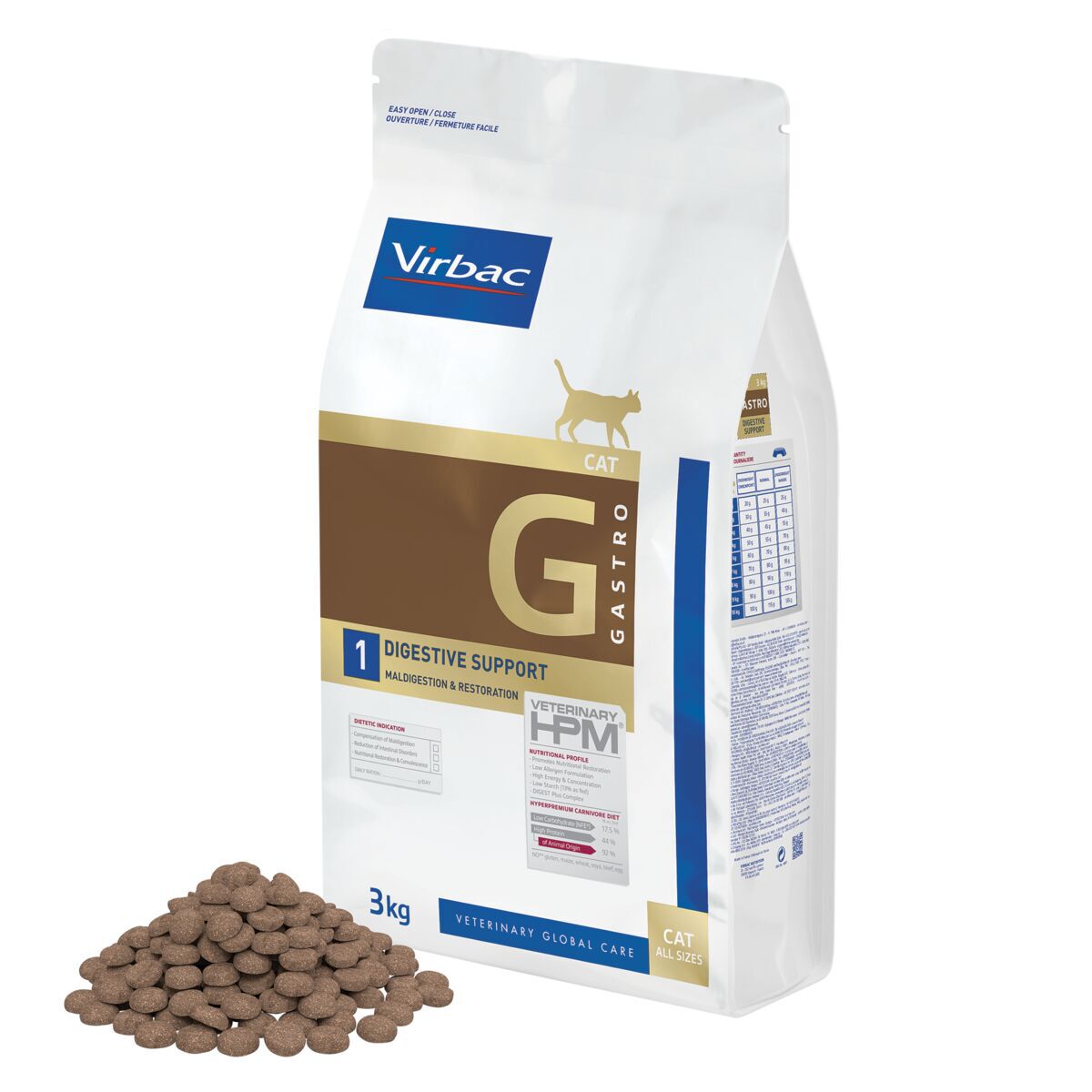Virbac HPM Cat G1 Gastro Digestive Support Veterinærfôr til Katt 3 kg - Veterinærfôr for mage- & tarmsykdom hos katt