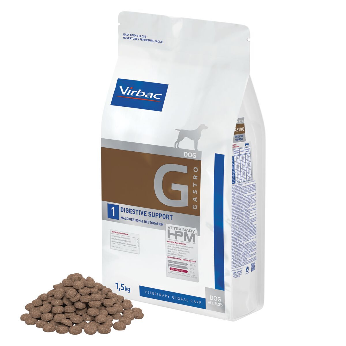 Virbac HPM Dog G1 Gastro Digestive Veterinærfôr til Hund 1,5 kg - Veterinærfôr for mage- & tarmsykdom hos hund