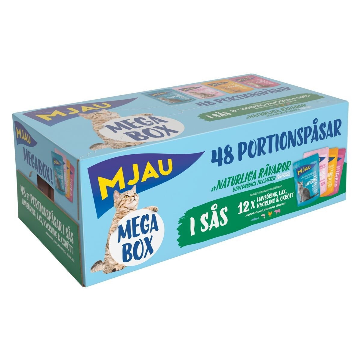 Mjau Megabox Kjøtt og Fisk i saus 48x85g