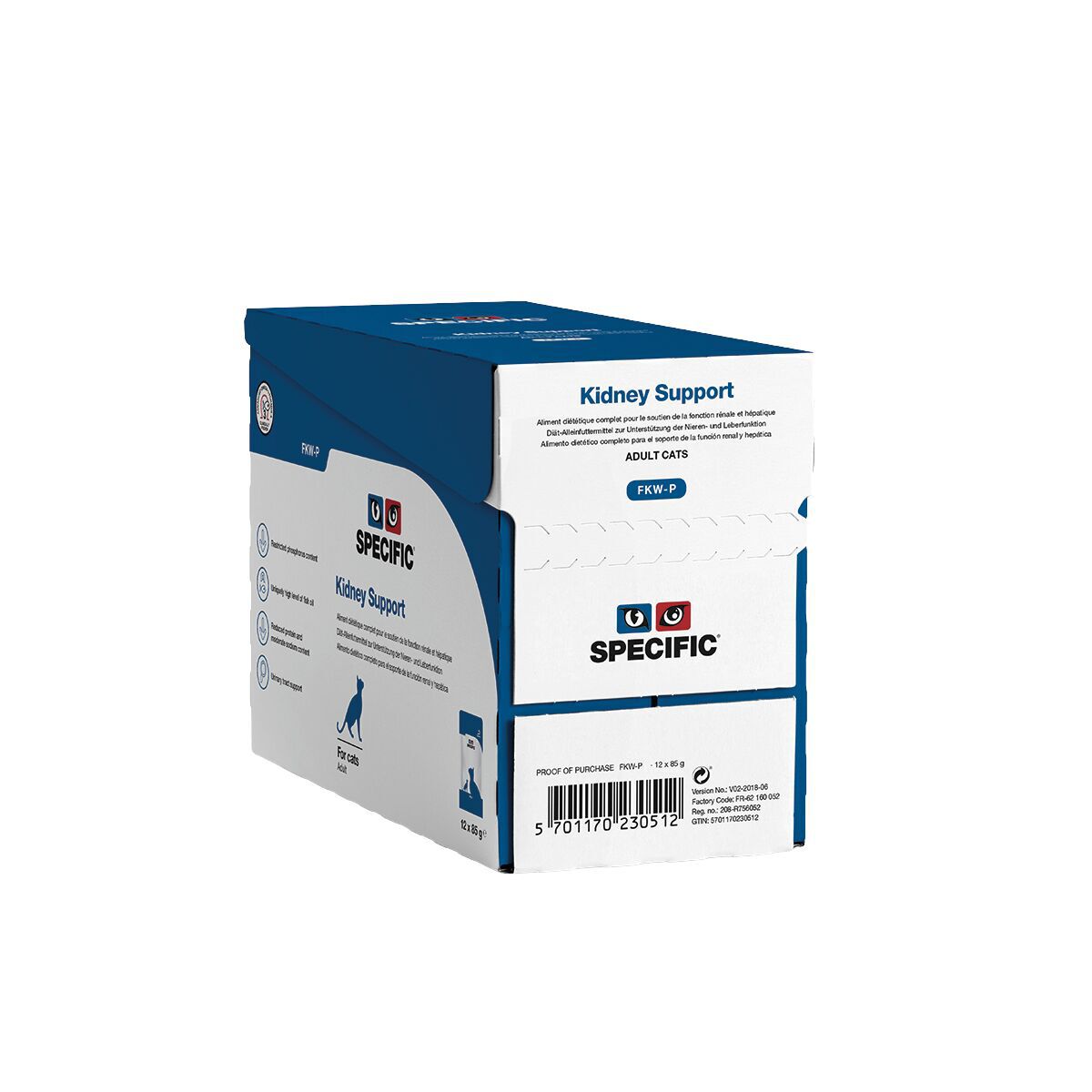 Specific Kidney Support FKW-P Portionspåsar 12x85 g - Veterinærfôr for nyresykdom hos katt