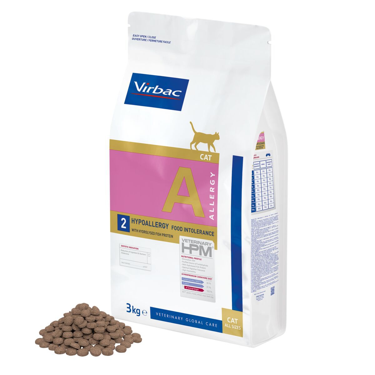Virbac HPM Cat A2 Allergy Hypoallergy Salmon Veterinærfôr til Katt 3 kg - Veterinærfôr for fôrallergi hos katt