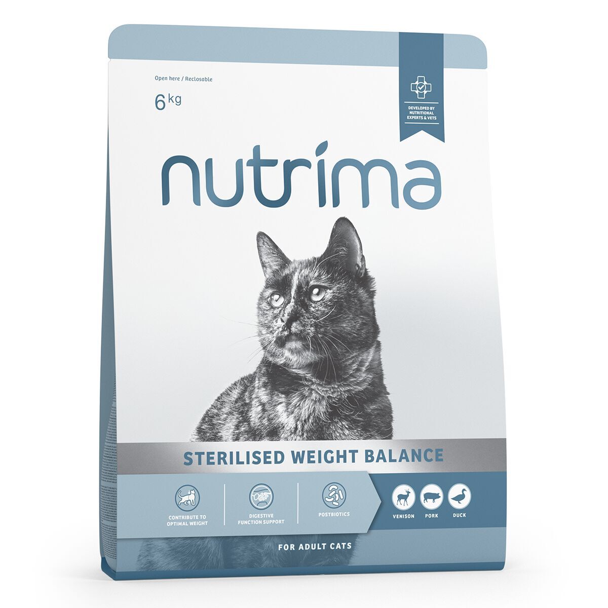 Nutrima Cat Adult Sterilised Weight Balance Venison, Pork & Duck Tørrfôr til Katt 6kg - Kattemat for sterilisert katt