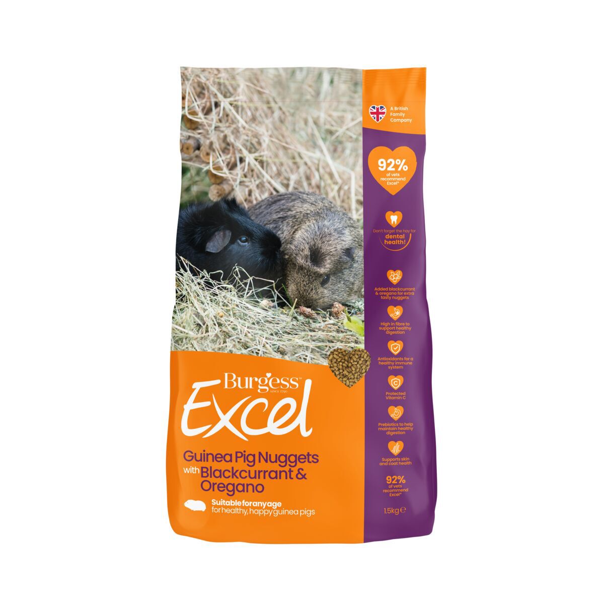 Burgess Excel Guinea Pig Blackcurrant & Oregano Marsvinfôr 1,5 kg - Marsvinsmat