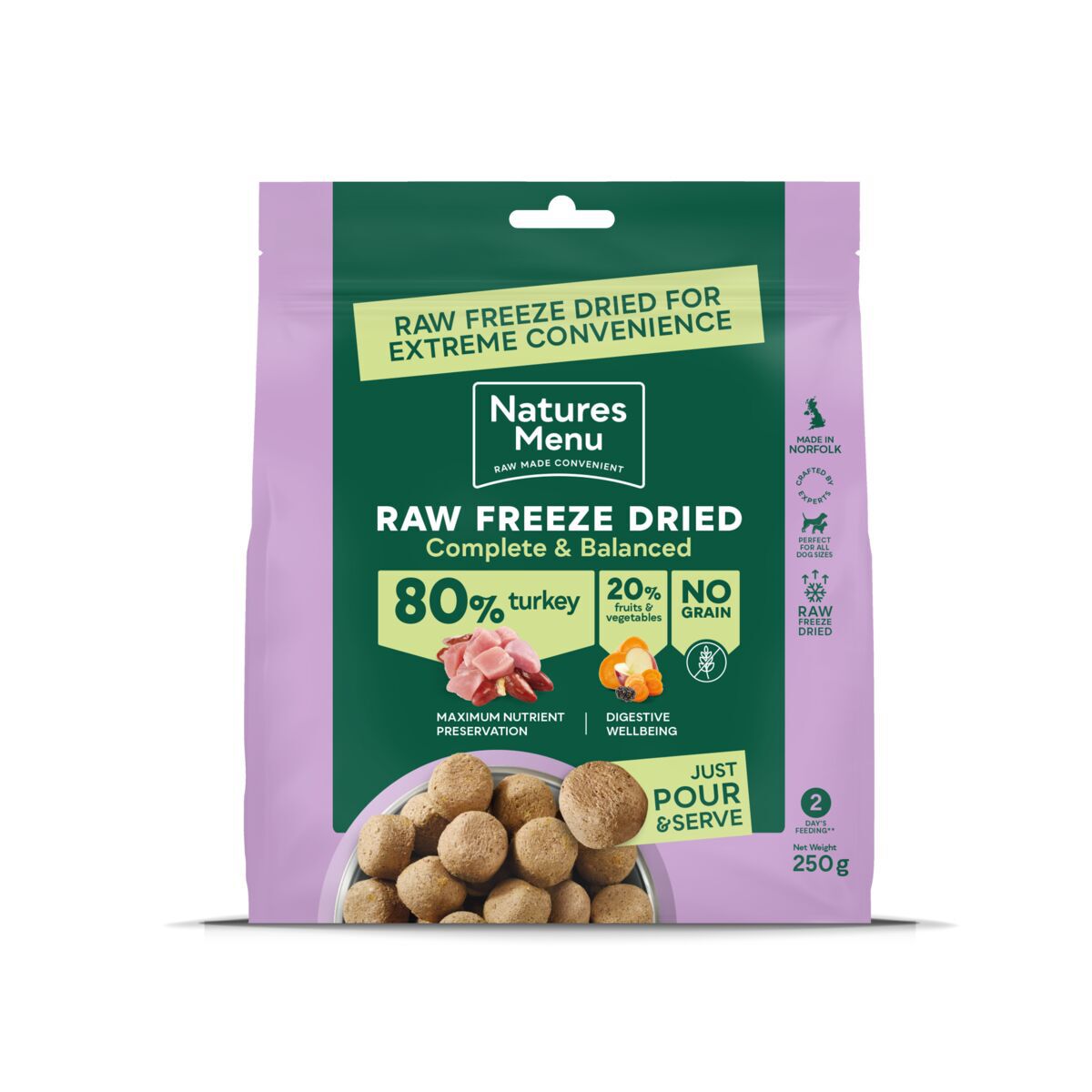 Natures Menu Dog Freeze Dried Turkey Frysetørket Hundefôr 250g