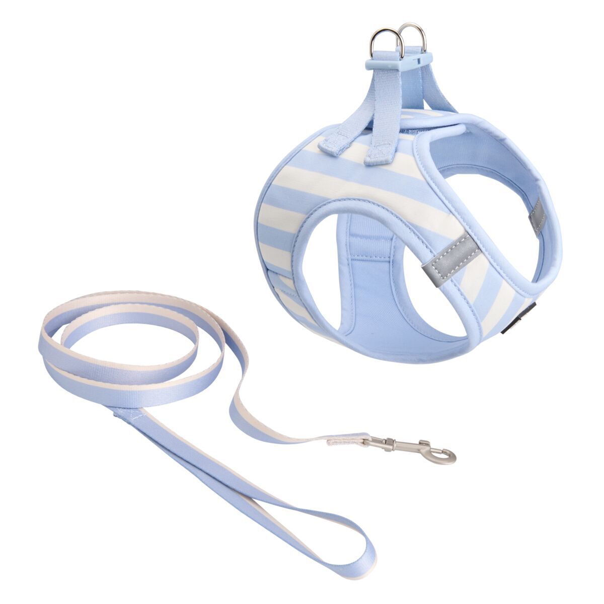 Basic Cat Striped harness set beige/blue