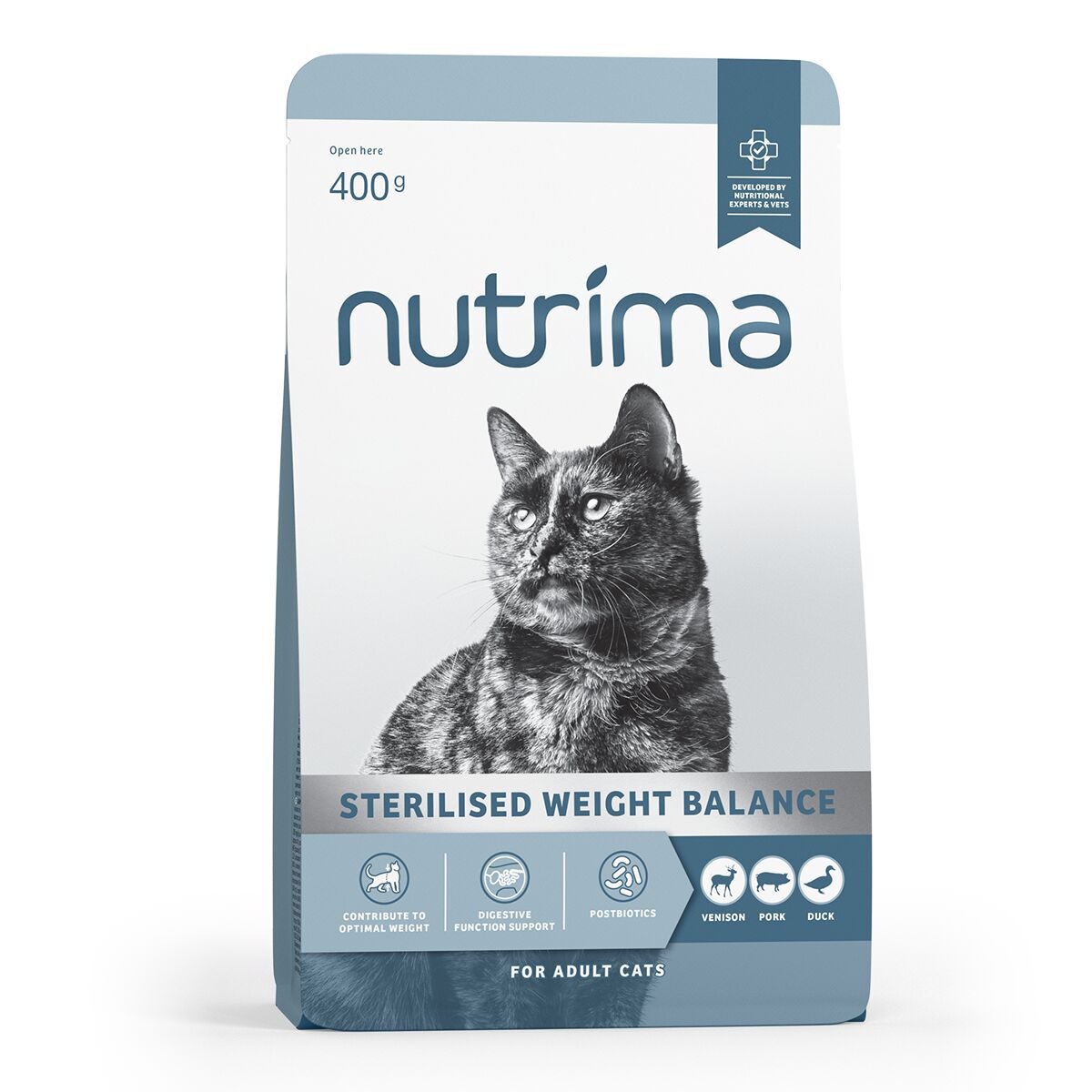 Nutrima Cat Adult Sterilised Weight Balance Venison, Pork & Duck Tørrfôr til Katt 400g - Kattemat for sterilisert katt