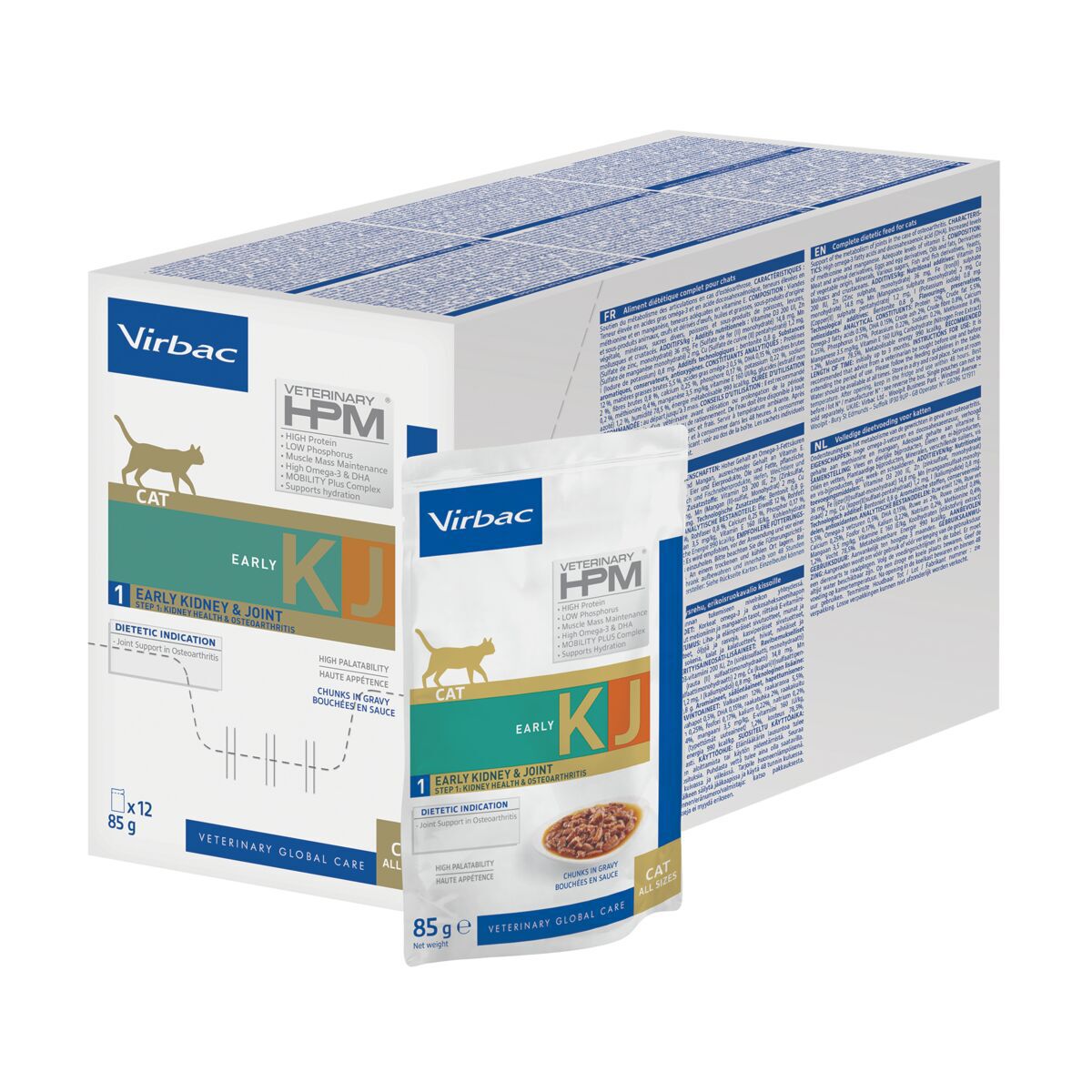 Virbac HPM Cat KJ1 Wet Early Kidney & Joint Veterinærfôr til Katt 12 x 85 g - Veterinærfôr for nyresykdom hos katt