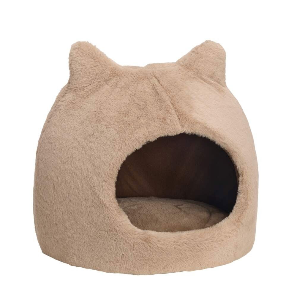 Little&Bigger Cosy-Xmas cat head cave light brown