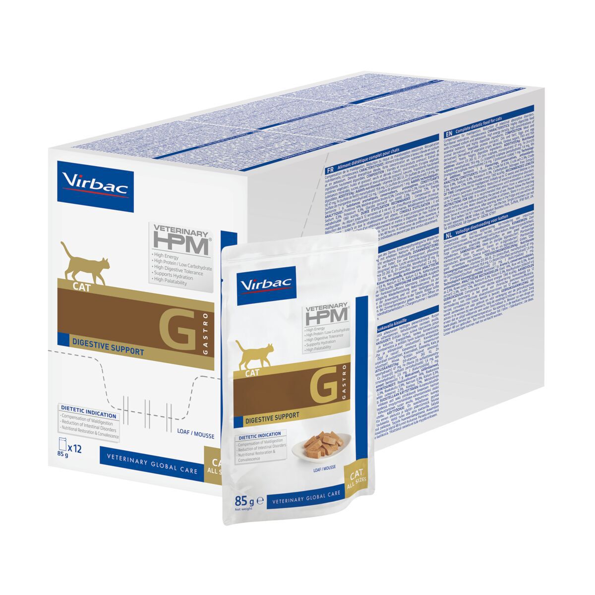 Virbac HPM Cat G1 Wet Gastro Digestive Support Veterinærfôr til Katt 12 x 85 g - Veterinærfôr for mage- & tarmsykdom hos katt