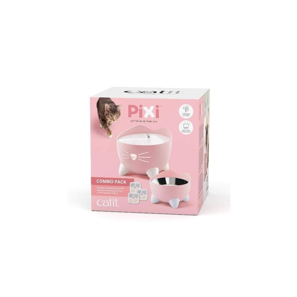 Catit Pixi Combo kit with fountain & elevated bowl pink