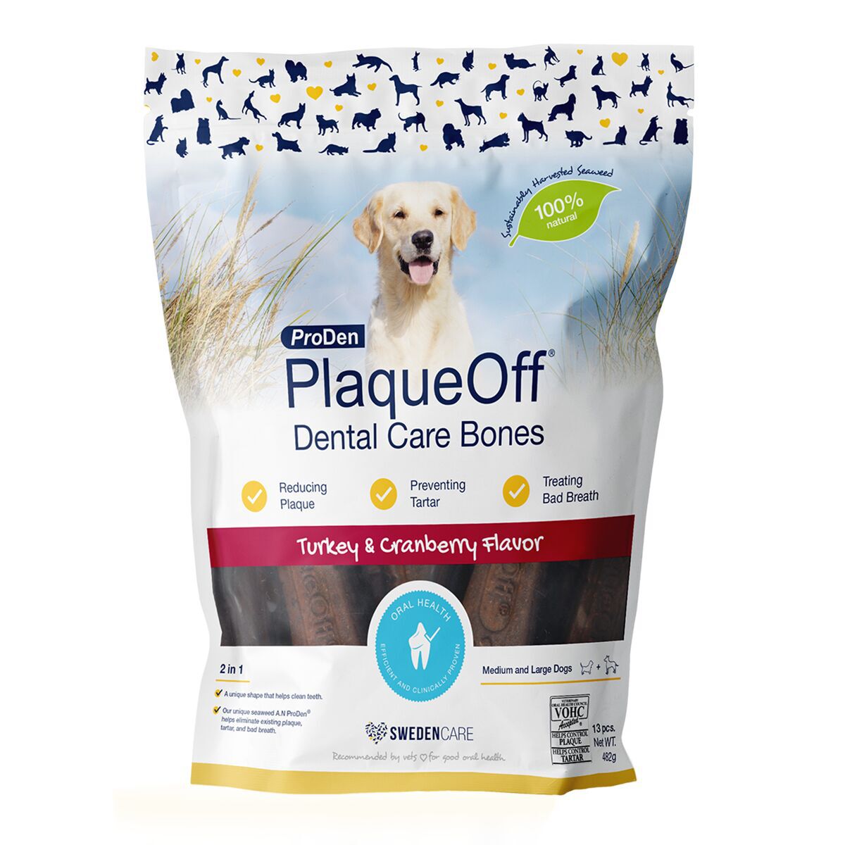 PlaqueOff Dental Care Bones Kalkun & Tranebær 482 g - Dentaltygg
