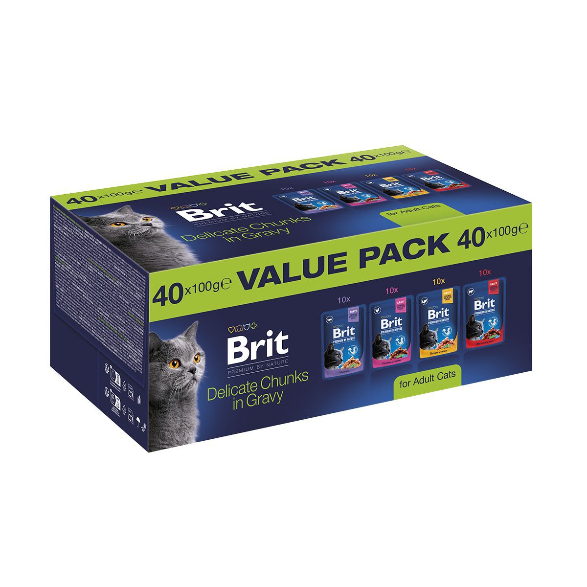 Brit Premium by Nature Cat Adult Value Pack Chunks in Gravy Våtfôr til katt 40x100g