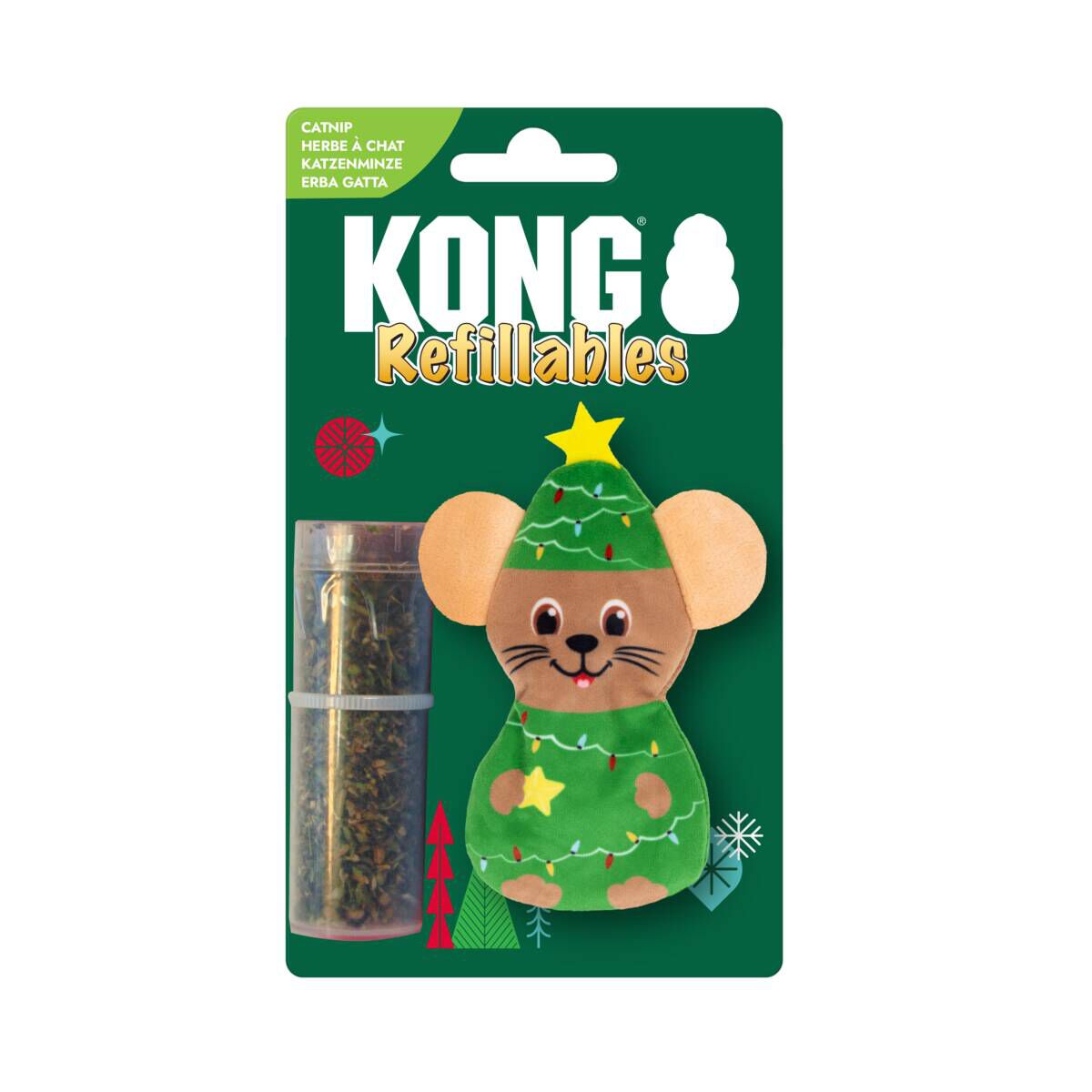 KONG Holiday26 Cat Refillables Mus Katteleke med Kattemynte 10 cm - Juleleker for katter