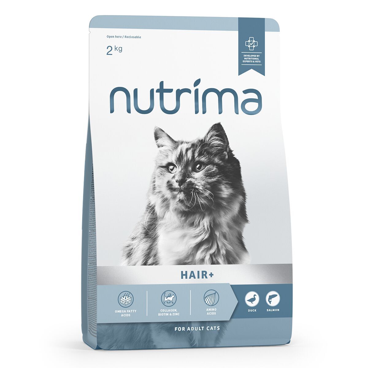 Nutrima Cat Adult Hair+ Duck & Salmon Tørrfôr til Katt 2kg - Kattemat mot hårballer