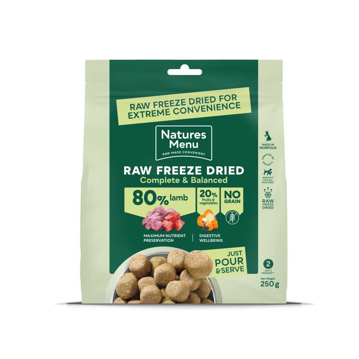 Natures Menu Dog Freeze Dried Lamb Frysetørket Hundefôr 250g