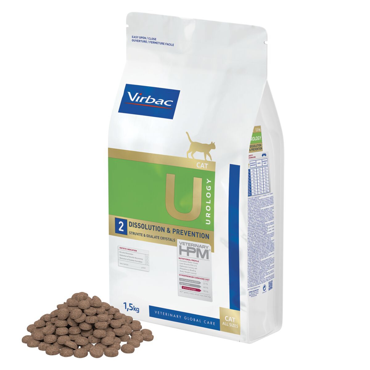 Virbac HPM Cat U2 Urology Dissolution & Prevention Veterinærfôr til Katt 1,5 kg - Veterinærfôr for urinveisproblemer hos katt