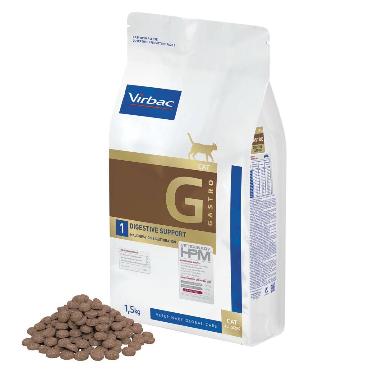 Virbac HPM Cat G1 Gastro Digestive Support Veterinærfôr til Katt 1,5 kg - Veterinærfôr for mage- & tarmsykdom hos katt