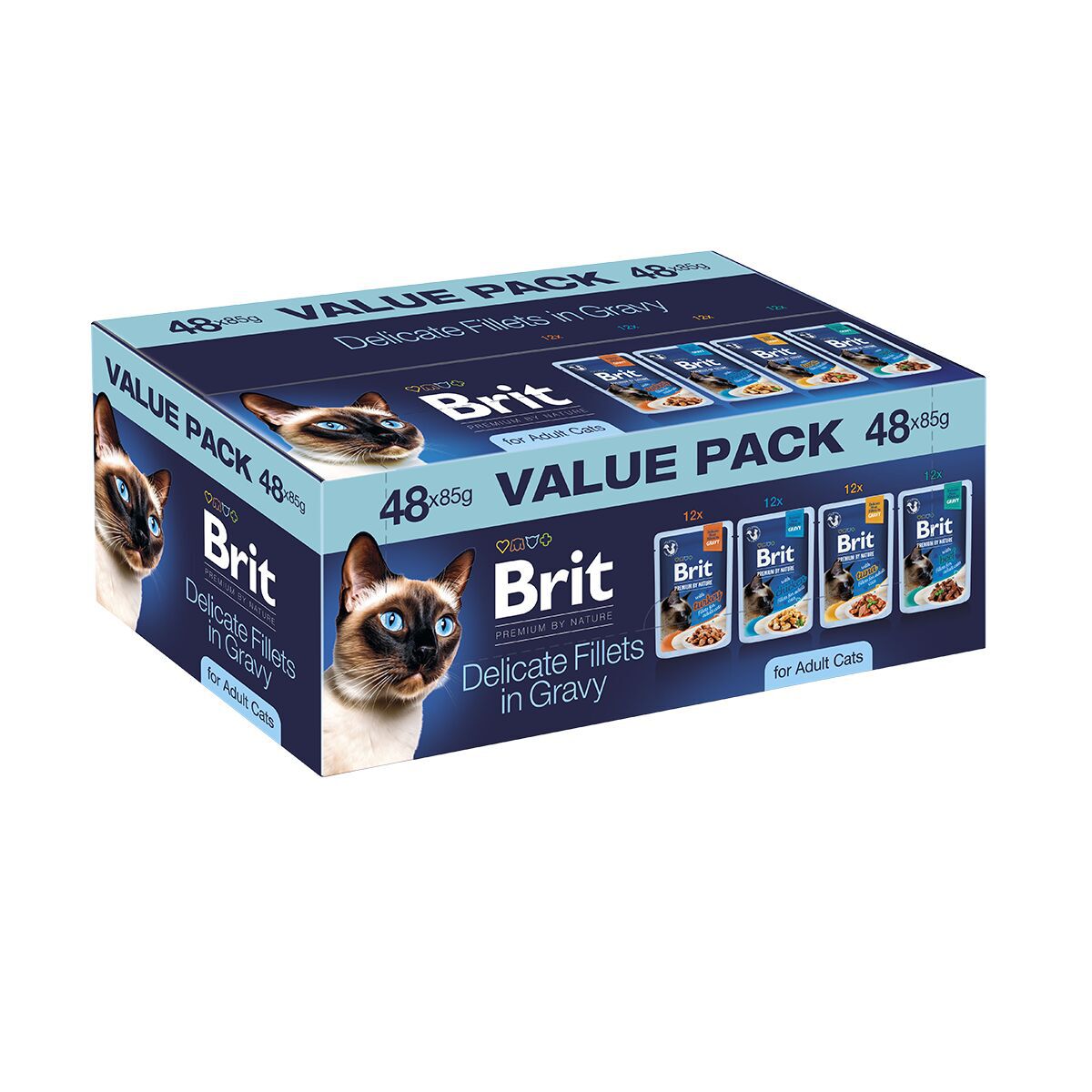 Brit Premium by Nature Cat Adult Value Pack Fillets in Gravy Våtfôr til Katt 48x85g