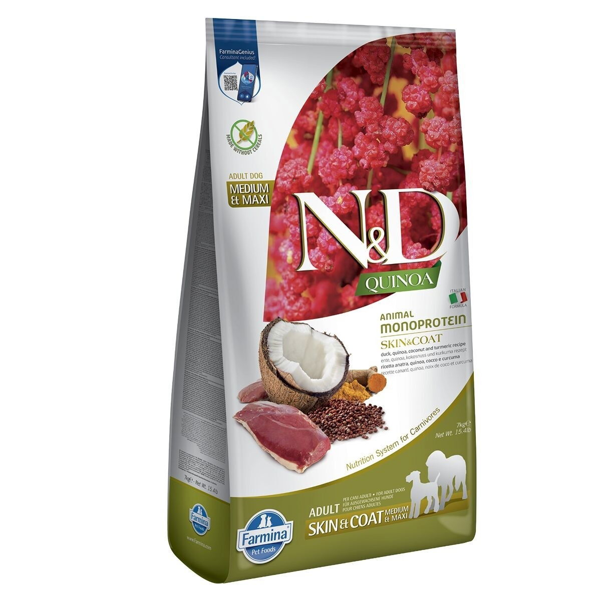 Farmina N&D Dog Quinoa Skin & Coat Duck & Coconut M/L 7kg - Hundefôr til følsom hud & pels