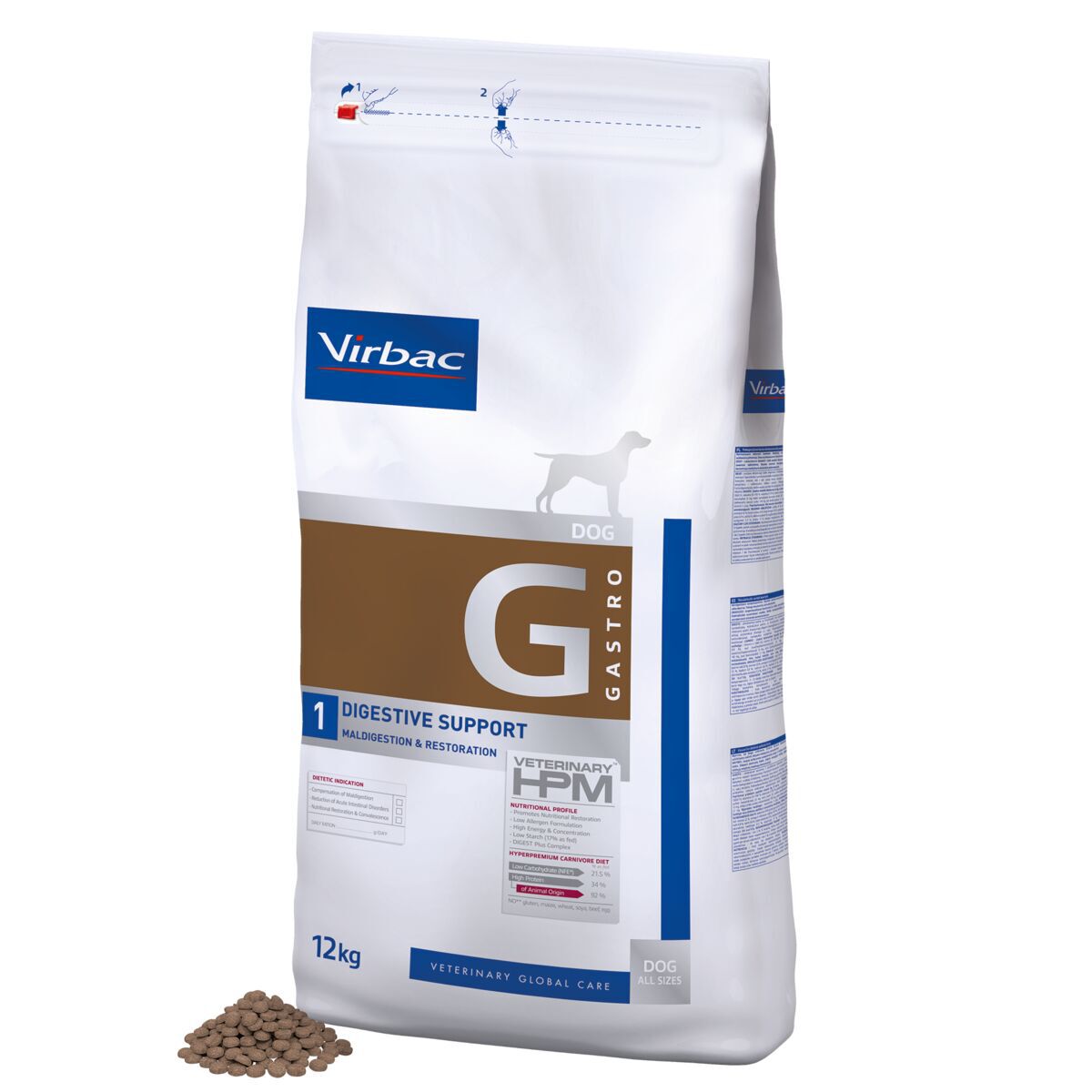Virbac HPM Dog G1 Gastro Digestive Veterinærfôr til Hund 12 kg - Veterinærfôr for mage- & tarmsykdom hos hund